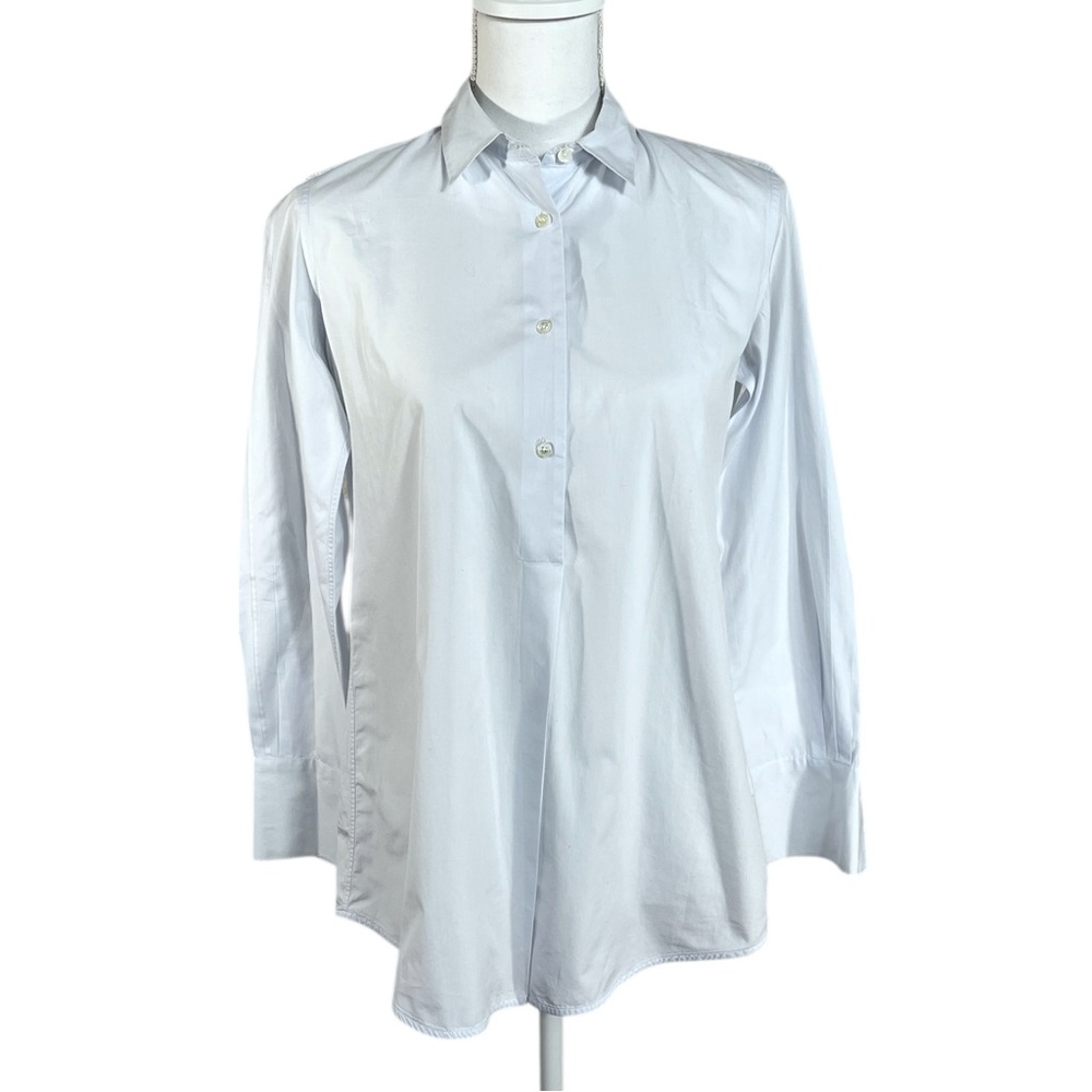 Lis Lareida White Cotton Popover Top 4 Button Down with Collar Blouse Size 36